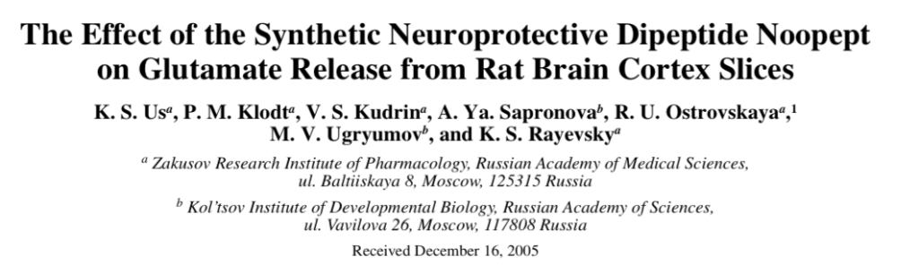 The Effect of the Synthetic Neuroprotective Dipeptide Noopept on Glutamate Release from Rat Brain Cortex Slices