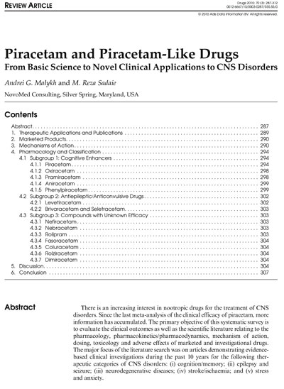 Phenylpiracetam Excerpt From Piracetam and Piracetam Like Drugs