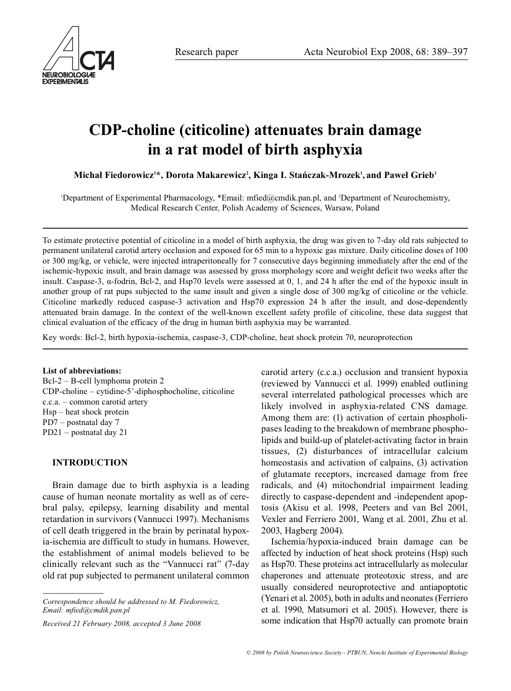 CDP-choline (citicoline) attenuates brain damage in a rat model of birth asphyxia